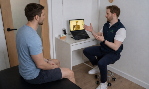 Physiotherapist explaining anatomy to patient